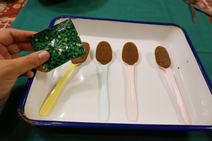 ネギをのせて埋める