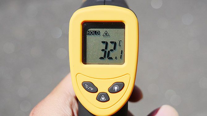 走る前の温度は「32.1℃」