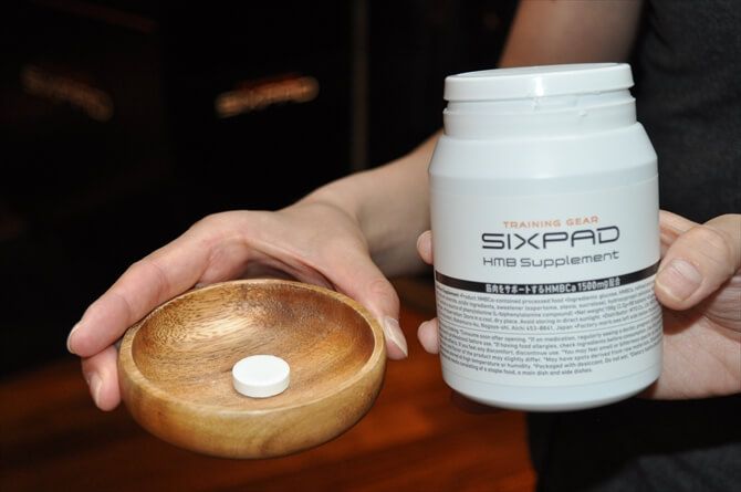 SIXPAD STATION 代官山（シックスパッドステーション）::トレーニング後には、ボディメイクをサポートするサプリを一錠。これだけで、なんとプロテイン4杯分が凝縮されているとのこと。