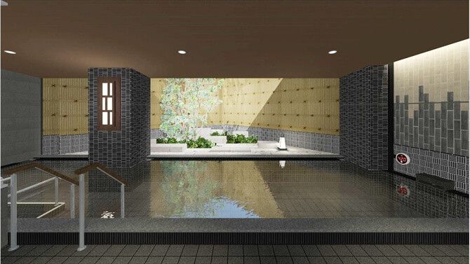 東急スポーツオアシス上大岡::一角には天然光を取り入れた半露天の浴槽も。スポーツクラブのなかとは思えない本格的なお風呂です。