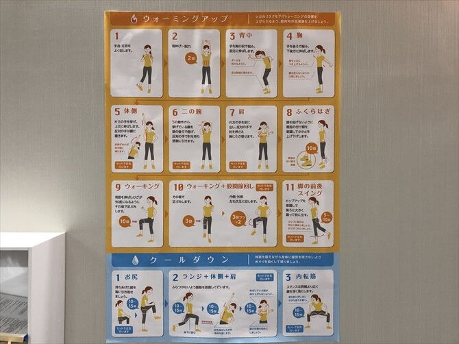 【非公開　2024/12/6】アルペンクイックフィットネスままともプラザ町田::ストレッチは壁に説明が張ってあるので、書いてある通りに進めればOK。